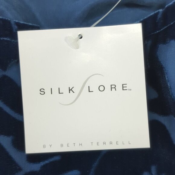 Silk Lore by Beth Terrell Navy Blue Velour/Silk Tunic, Women's Small - Picture 6 of 12